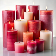 Collection of Red. Pink and Orange Scented Candles