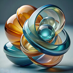 Abstract Glass Spheres. Interconnected Geometric Orbs in 3D Rendering