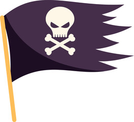 Black pirate flag with skull and crossbones waving in the wind, isolated illustration