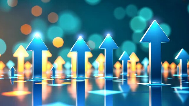 Glowing Blue Arrows Rising Upward Representing Business Growth and Financial Success