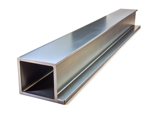 Metal box beam construction element on white background isolated on a transparent background