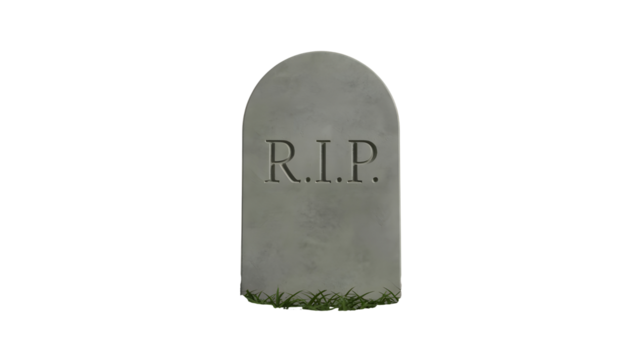 A weathered gray tombstone with rip inscribed on it isolated on transparent background