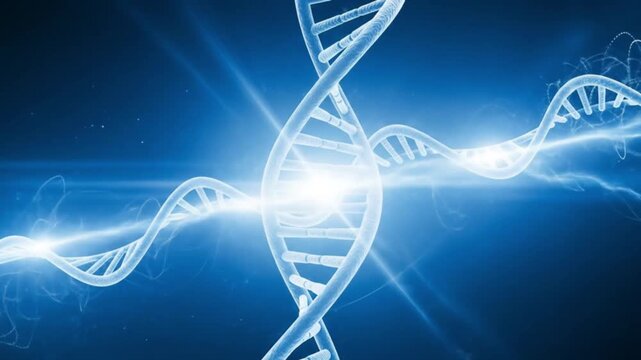 DNA Helix Abstract: Genetic Code Innovation on Blue