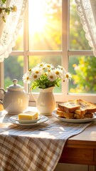 Sunny breakfast scene by a window