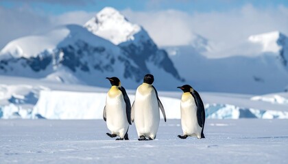 Obraz premium Penguins on snowy Antarctic landscape