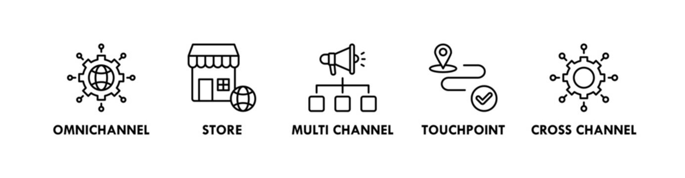 Omnichannel banner web icon vector illustration concept with icon of omnichannel, store, multi channel, touchpoint, and cross channel
