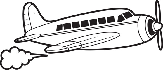 Classic Biplane Vector Illustration – Aviation Line Art for Coloring