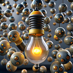 Illuminating Ideas. A Glowing Light Bulb Among Atoms