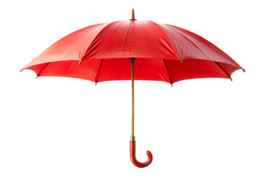 Red umbrella with wooden handle on white isolated on a transparent background rain protection