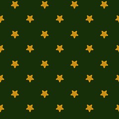 Seamless green background with repeating yellow star pattern. Star background. Shining stars seamless pattern. Seamless golden diamond star pattern. Sparkle pattern. Luxury star background.