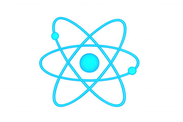 Atom model with electrons orbiting a nucleus, representing science, physics, and nuclear energy on a transparent background