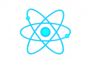Atom model with electrons orbiting a nucleus, representing science, physics, and nuclear energy on a transparent background