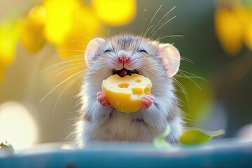 Adorable Hamster Eating Cheese