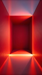 Crimson Neon Tunnel Interior With Reflective Floor, Dramatic Lighting and Symmetric Geometry

