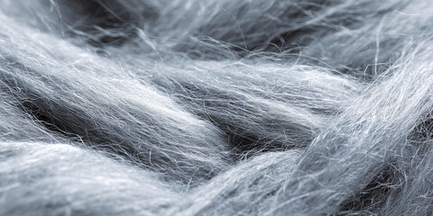 Fototapeta premium Soft silver wool fibers close up fluffy textile background texture - AI generated