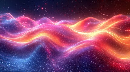 3D rendered colorful neon light wave lines on black background, abstract gradient night scene wallpaper
