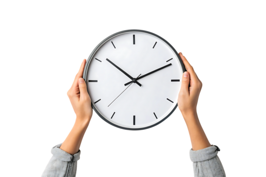 hands holding wall round clock modern collage creative art project