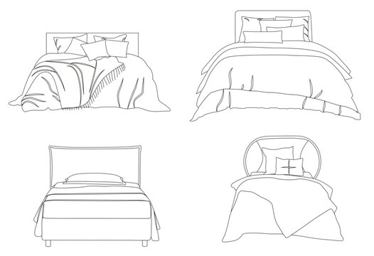Single bed furniture illustration, classic bedroom bed vector design
