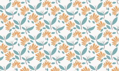 Elegant Folk Art Floral Seamless Pattern with Scandinavian Damask Style