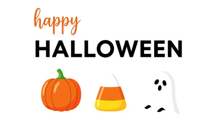 Fototapeta premium Happy Halloween: The essence of Halloween captured in a vibrant arrangement, complete with a pumpkin, candy corn, and a friendly ghost, conveying a sense of spooky fun. 