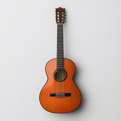 Obraz premium Classic wooden acoustic guitar with six strings on white background