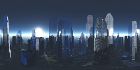Panorama of the city. Environment map. HDRI map. equidistant projection. Spherical panorama.
3D rendering