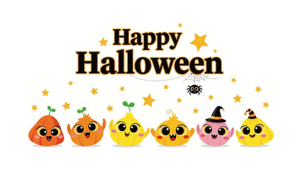 Spooktacular Halloween Creatures: Festive animated Halloween characters in a cute style creating a happy ambiance and promoting the holiday with a colorful display.