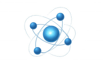 Atomic structure model showing electron orbits around a glowing nucleus, transparent background