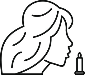 Line drawing of a woman blowing out a candle, representing concepts such as making a wish, celebrating a birthday, or commemorating a loss