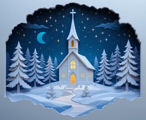 Fototapeta premium Charming church in winter wonderland landscape art