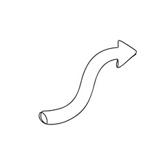 Continuous line drawing of a curved arrow in minimalist style on white background