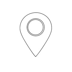 Continuous line drawing of a location pin in minimalist style on white background