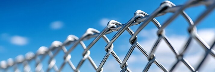Chain link fence creating barrier against blue sky