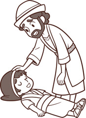 Obraz premium line art parable of the good samaritan showing a .eps