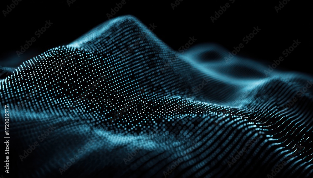 Wall mural a mesmerizing display of digital waves, featuring a dark background and a captivating array of glowi