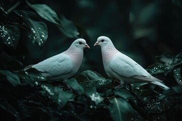Gentle Doves on Evergreen Branch