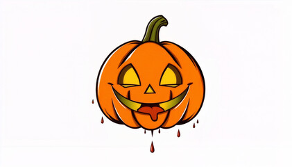 Playful Halloween pumpkin character with a cheeky smile and dripping design on a white background