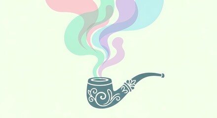 Stylish Smoking Pipe with Colorful Swirls of Smoke on Light Background