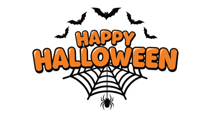 Happy Halloween Illustration: An enchanting, graphic illustration conjures the festive spirit with playful bats and a spider web, celebrating the spookiness. 