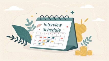 Colorful Calendar Illustration for Interview Schedule Planning with Nature Elements