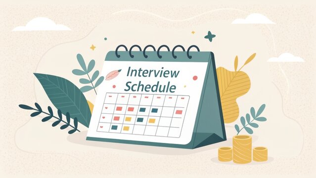 Colorful Calendar Illustration for Interview Schedule Planning with Nature Elements