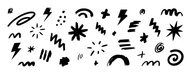 Black and White Hand-Drawn Abstract Shapes and Symbols Pattern