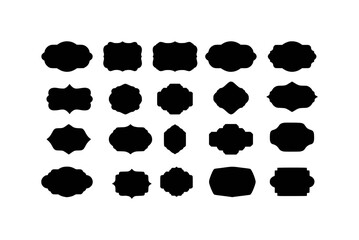 Collection of 20 Black Decorative Labels and Frames on White Background