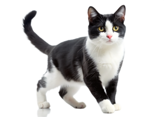 And white cat walking on white background isolated on a transparent background black and white cat 3