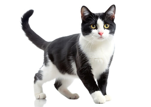 And white cat walking on white background isolated on a transparent background black and white cat 3 - Powered by Adobe