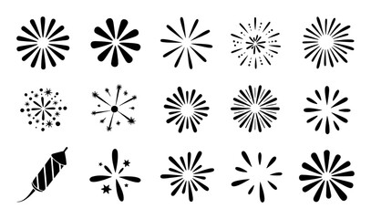 Collection of Black and White Firework and Explosion Icons