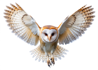 Barn owl with outstretched wings in flight isolated on a transparent background bird