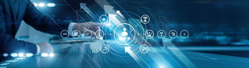 Analyst touching the icon and the word 