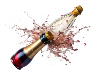Champagne bottle cork popping wine splash isolated on a transparent background image
