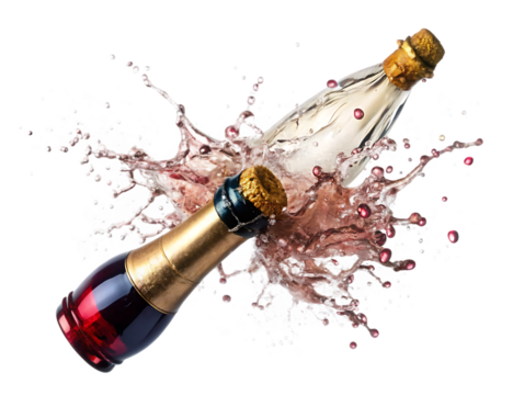 Champagne bottle cork popping wine splash isolated on a transparent background image